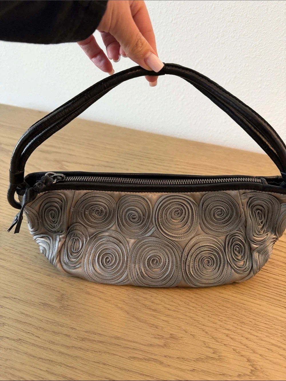 Giorgio Armani Gray Spiral Rosette Wristlet Clutch